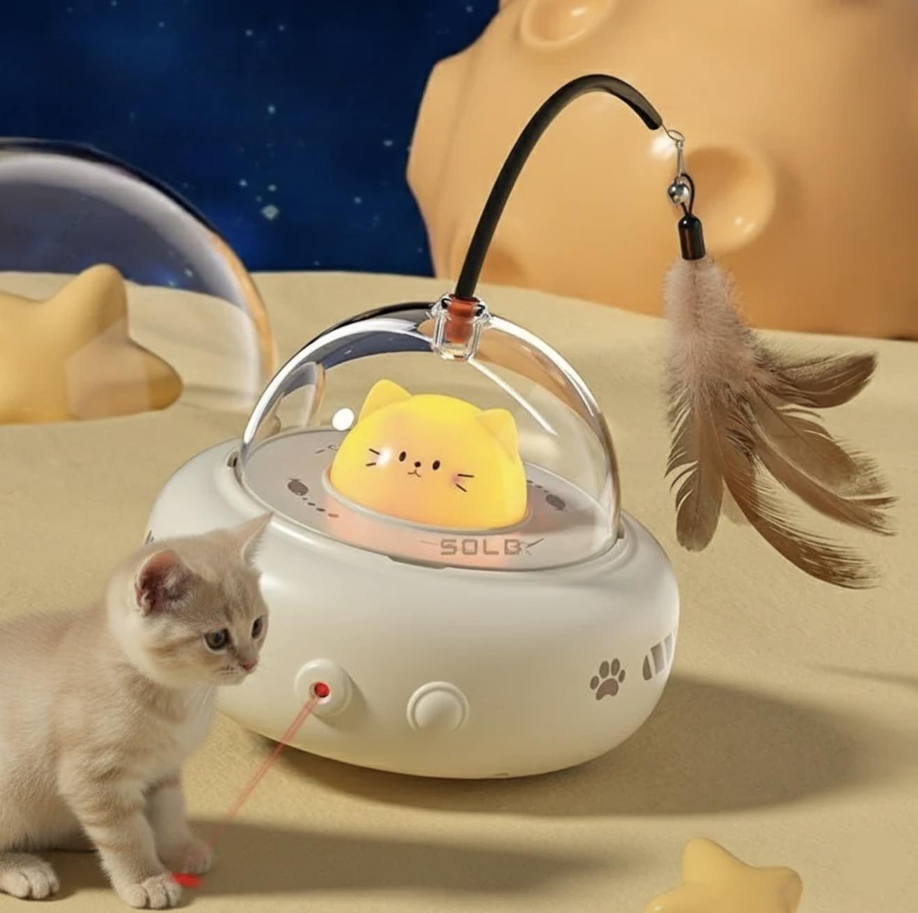 Belinana - Jouet intelligent UFO pour chat avec plumes - Jouet LED