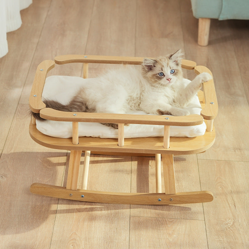Belinana cat nest swinging bed in natural wood design with fluffy cushion for comfortable lounging