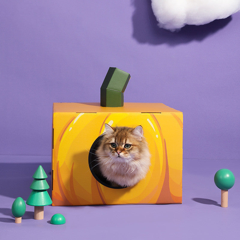 Belinana cat scratcher box Halloween designed as a pumpkin for playful feline fun