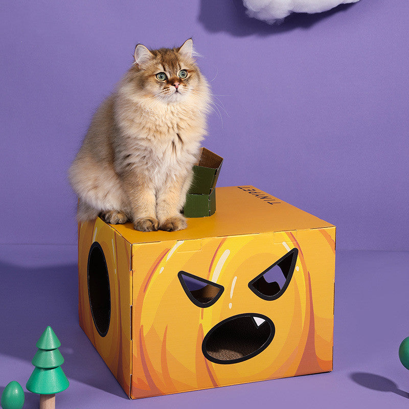 Belinana cat scratcher box Halloween designed like a pumpkin, great for playful cats