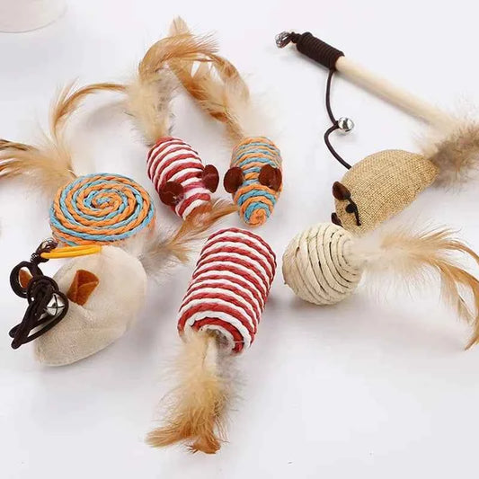 Belinana Cat Toy Set with Feather Mouse for Play