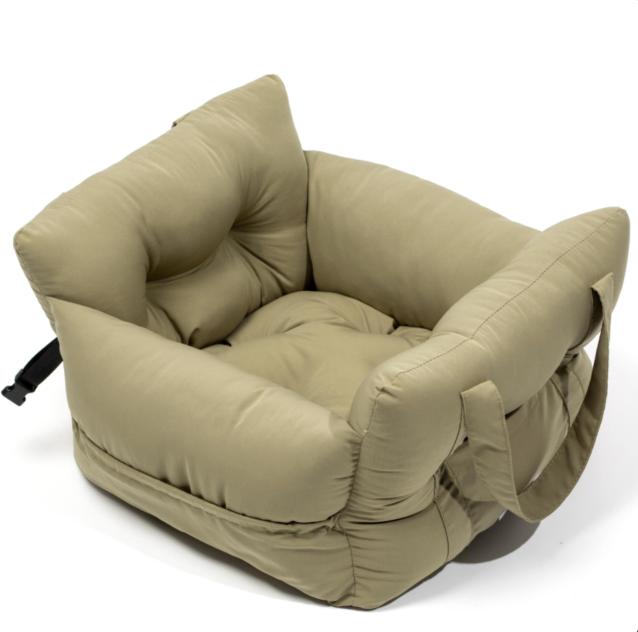 Belinana beige dog car seat booster bed with padded sides and safety strap for secure travel
