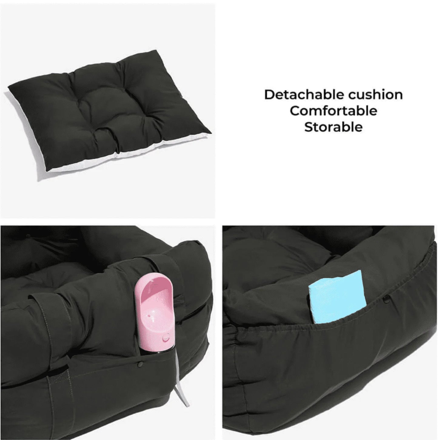 Belinana dog car seat booster bed with detachable cushion and side pockets for storage
