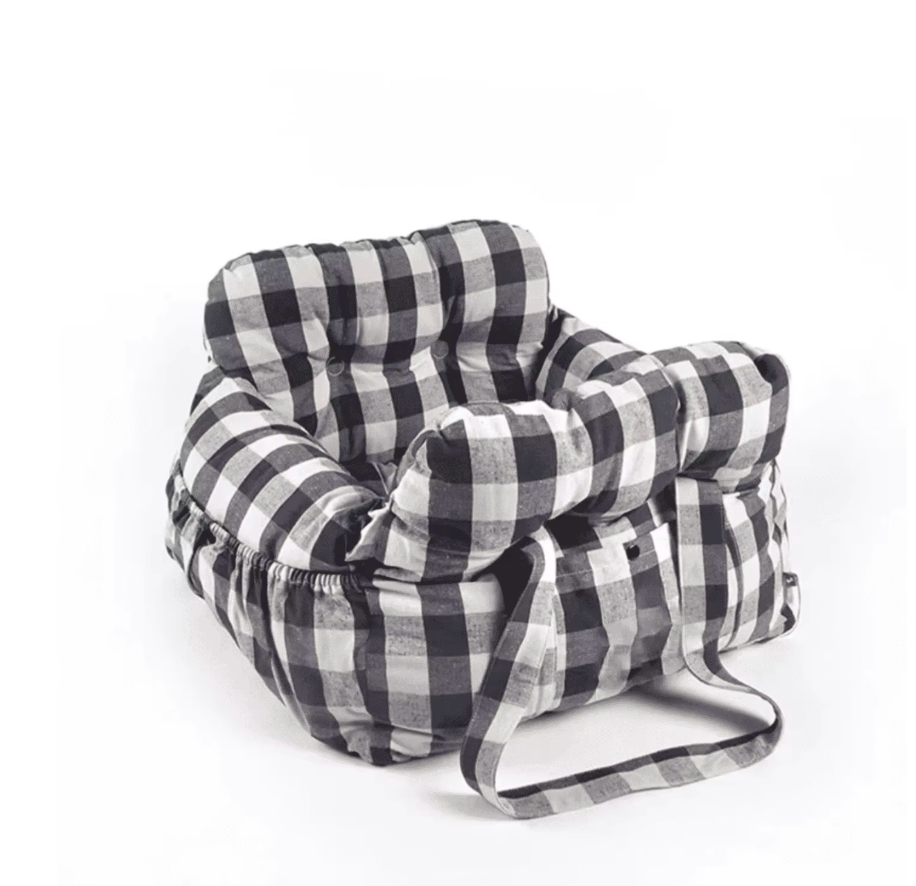 Belinana dog car seat booster bed in black and white checkered pattern for pet comfort and safety