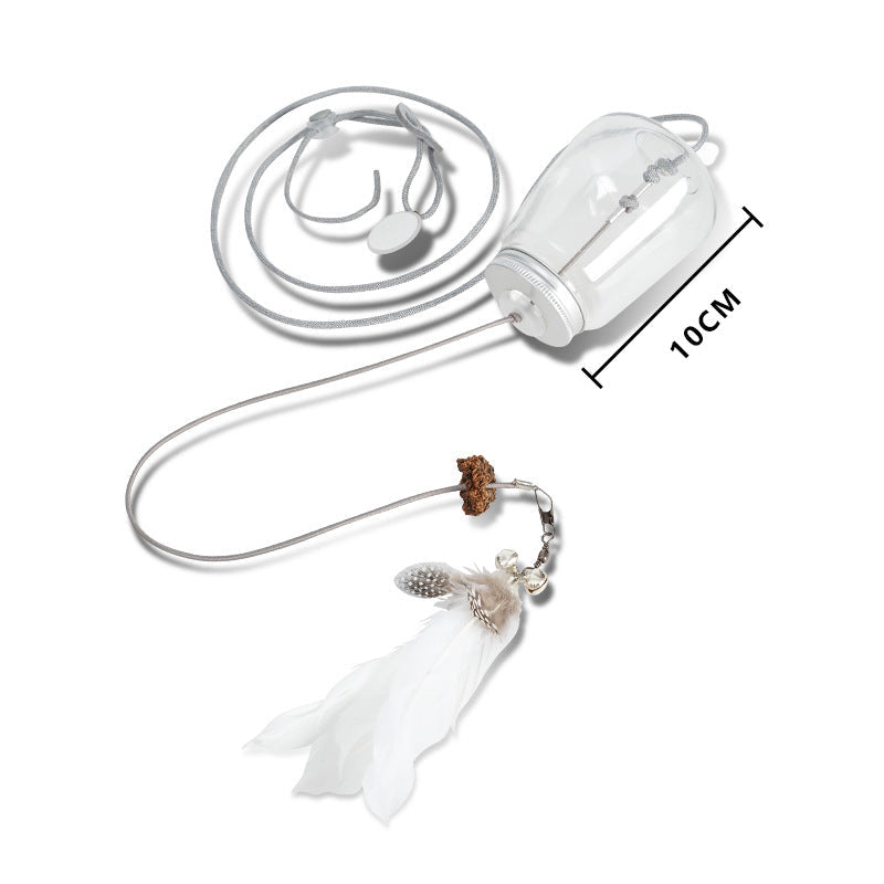 Belinana pet self-feeding toy for cats with a feather attachment for interactive play