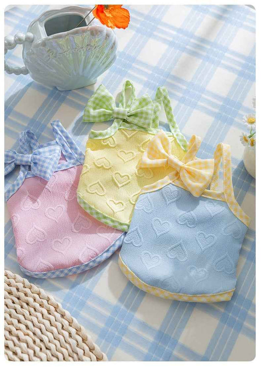 Belinana heart texture Dog Vest with Bow - Soft Cozy