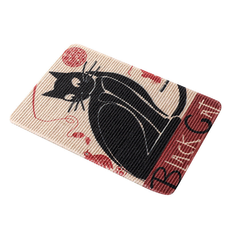 Printed sisal cat scratching pad featuring a black cat design for playful pets