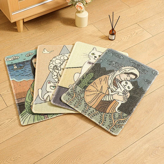 Belinana printed sisal cat scratching pad with various colorful designs for playful cats