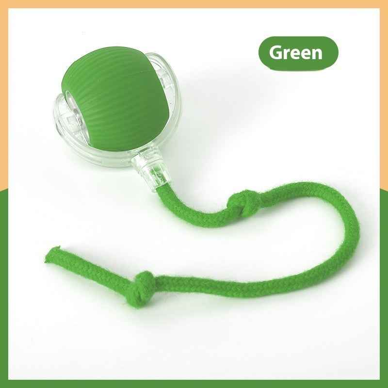 Belinana self-rolling cat ball for indoor cats in green with a soft string for interactive play