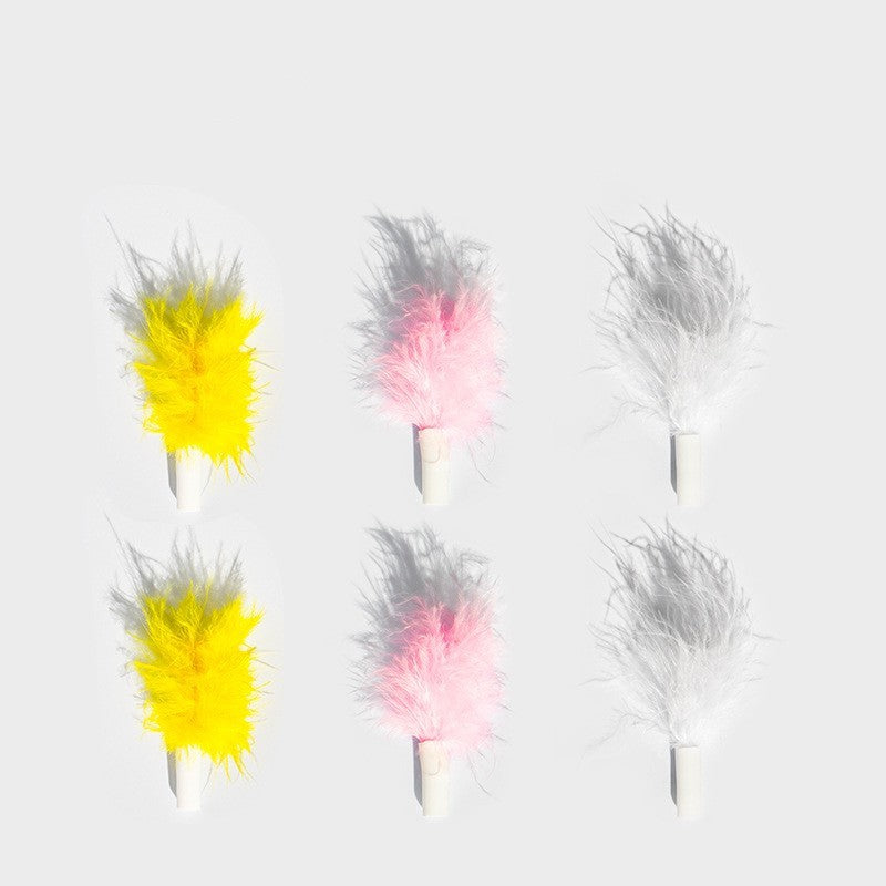 Set of replacement feathers for automatic cat feather toy in yellow, pink, and white colors