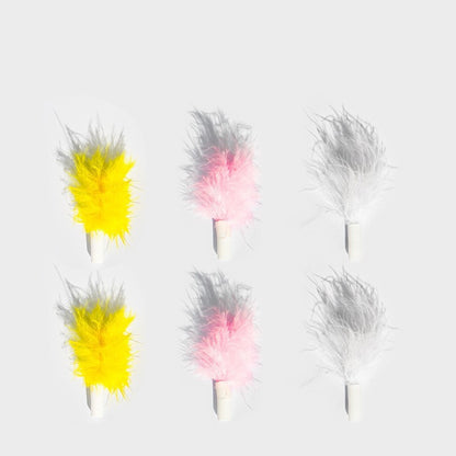 Set of replacement feathers for automatic cat feather toy in yellow, pink, and white colors