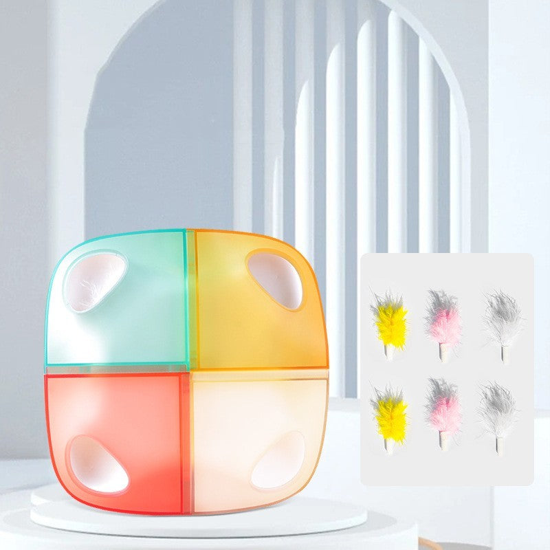 Belinana automatic cat feather toy with colorful modular design and interchangeable feathers for feline fun