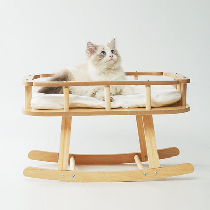 Belinana cat nest swinging bed in natural wood with cozy cushion for pets to relax and play