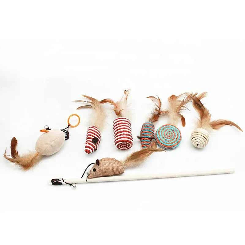 Belinana Cat Toy Set with Feather Mouse for Play