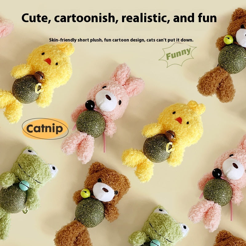 Colorful plush catnip ball cat toy with adorable animal designs for playful cats