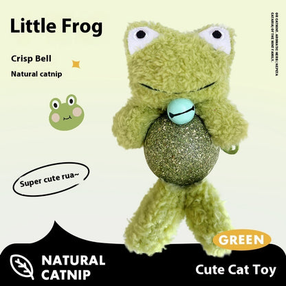 Green little frog cat toy with natural catnip ball, perfect for playful cats