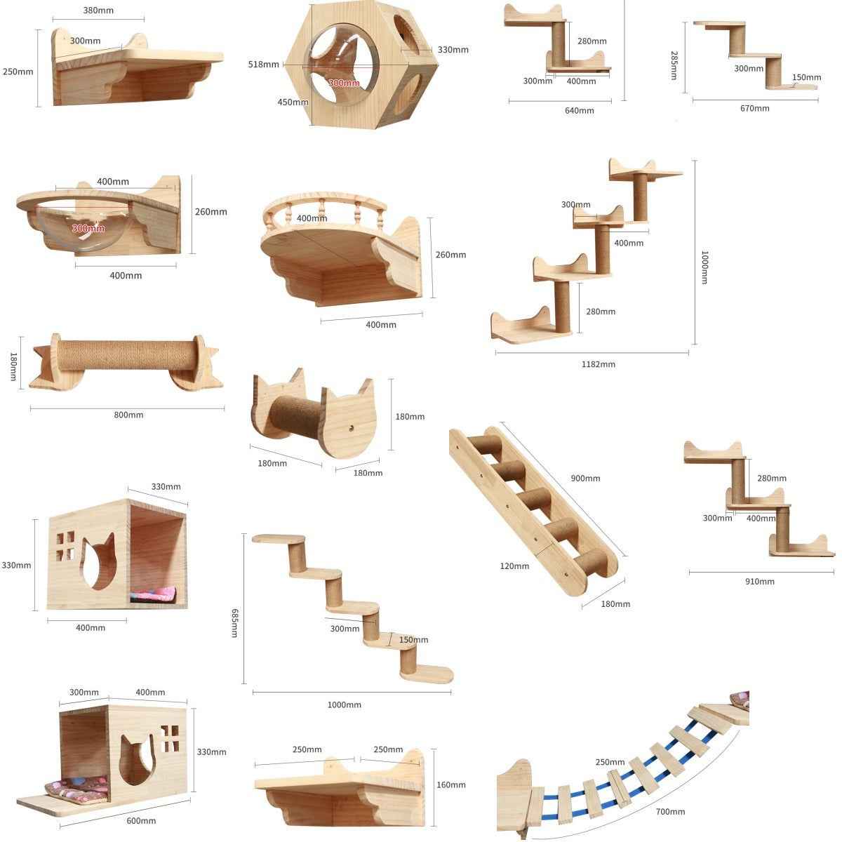 Belinana Wall-Mounted Cat Climbing Frame - Stylish Pet Furniture