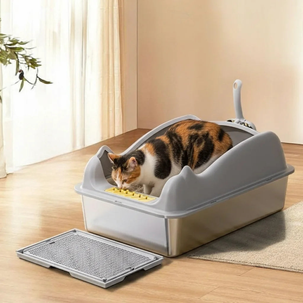 Belinana Large Stainless Steel Cat Litter Box - Durable & Easy Clean