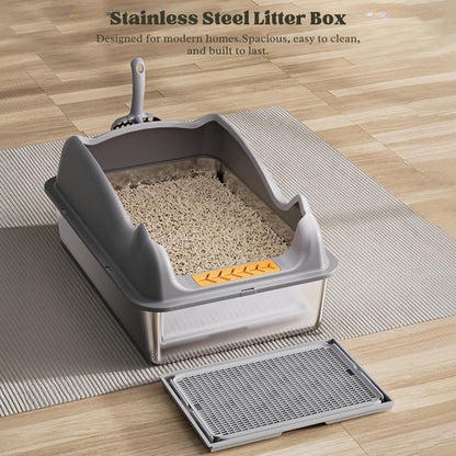 Belinana large stainless steel cat litter box designed for easy cleaning and durability in modern homes