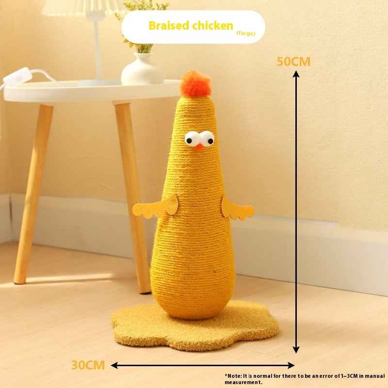 Belinana yellow chicken shaped vertical cat scratcher for healthy claws 50cm tall with plush base