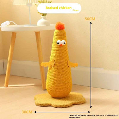 Belinana yellow chicken shaped vertical cat scratcher for healthy claws 50cm tall with plush base