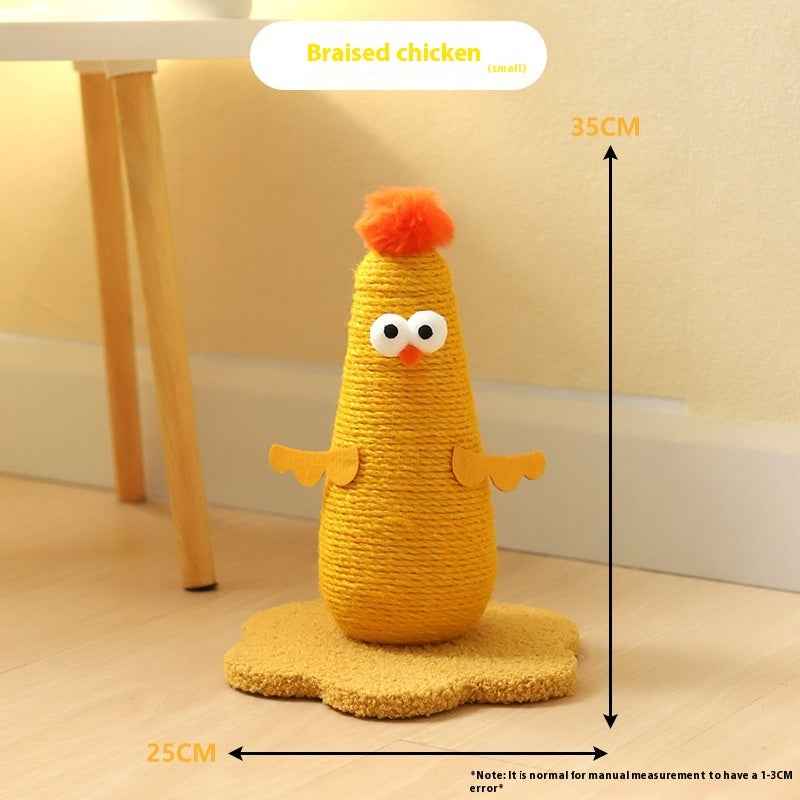 Belinana yellow chicken shaped vertical cat scratcher for healthy claws on plush flower base 35 cm tall