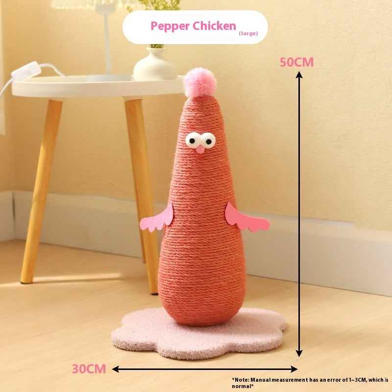 Belinana pepper chicken vertical cat scratcher for healthy claws sisal wrapped tower with pompom and flower base