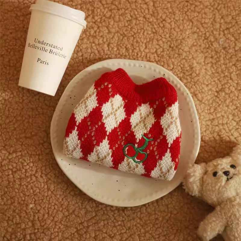 Belinana Red Argyle Cozy Knit - cute cat sweaters for winter