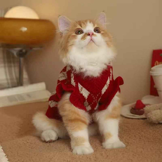 Belinana Red Argyle Cozy Knit - cute cat sweaters for winter