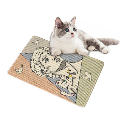 Belinana printed sisal cat scratching pad with colorful design and a relaxed cat on top