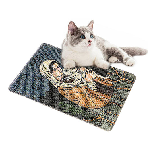 Belinana printed sisal cat scratching pad featuring a unique artistic design with a cat lounging on top