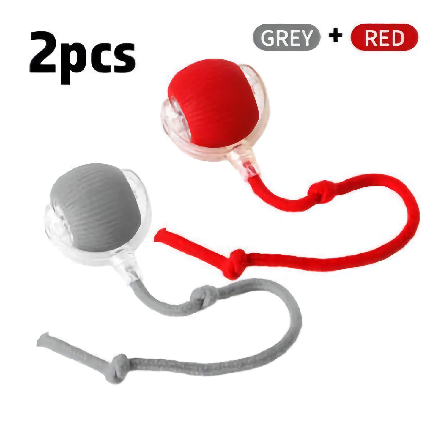 Belinana 2pcs self-rolling cat ball for indoor cats in grey and red with attached strings