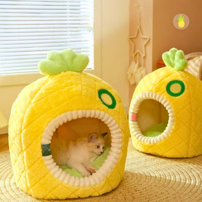 Belinana warm closed cat nest in pineapple shape, perfect for cozy feline relaxation