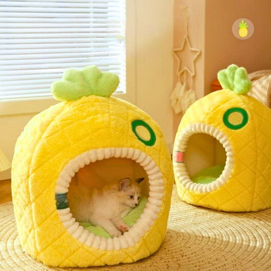 Belinana warm closed cat nest in pineapple shape, perfect for cozy feline relaxation