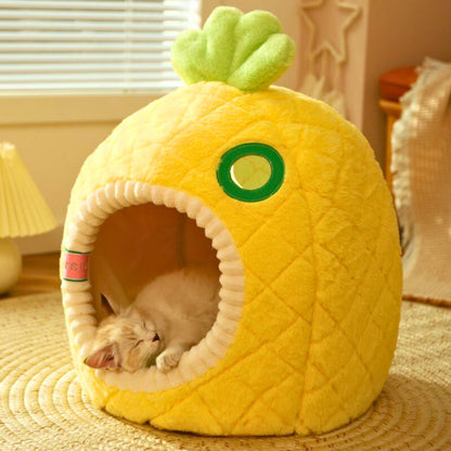 Belinana warm closed cat nest shaped like a pineapple for cozy pet resting