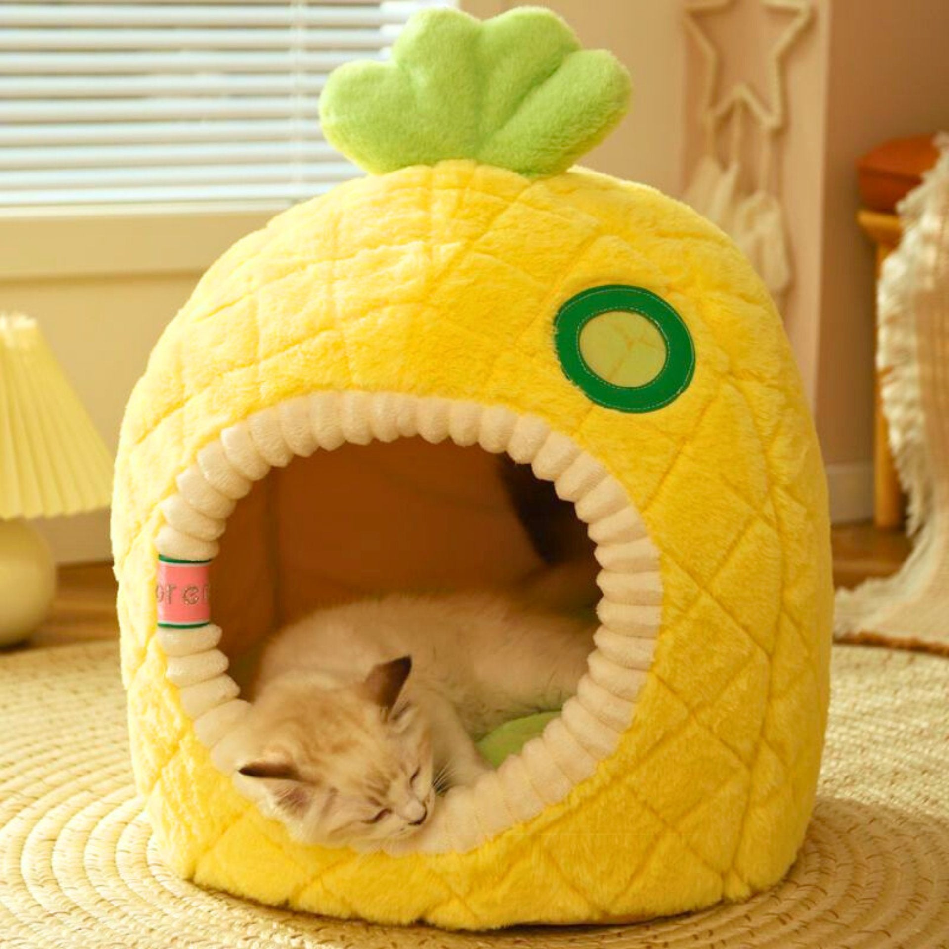 Belinana warm closed cat nest in pineapple shape providing cozy space for cats to sleep comfortably
